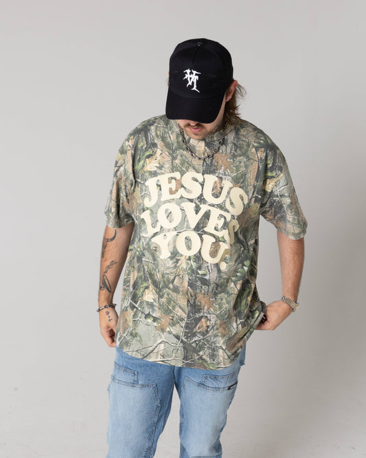 Camo Jesus Loves You Tee - Oversized