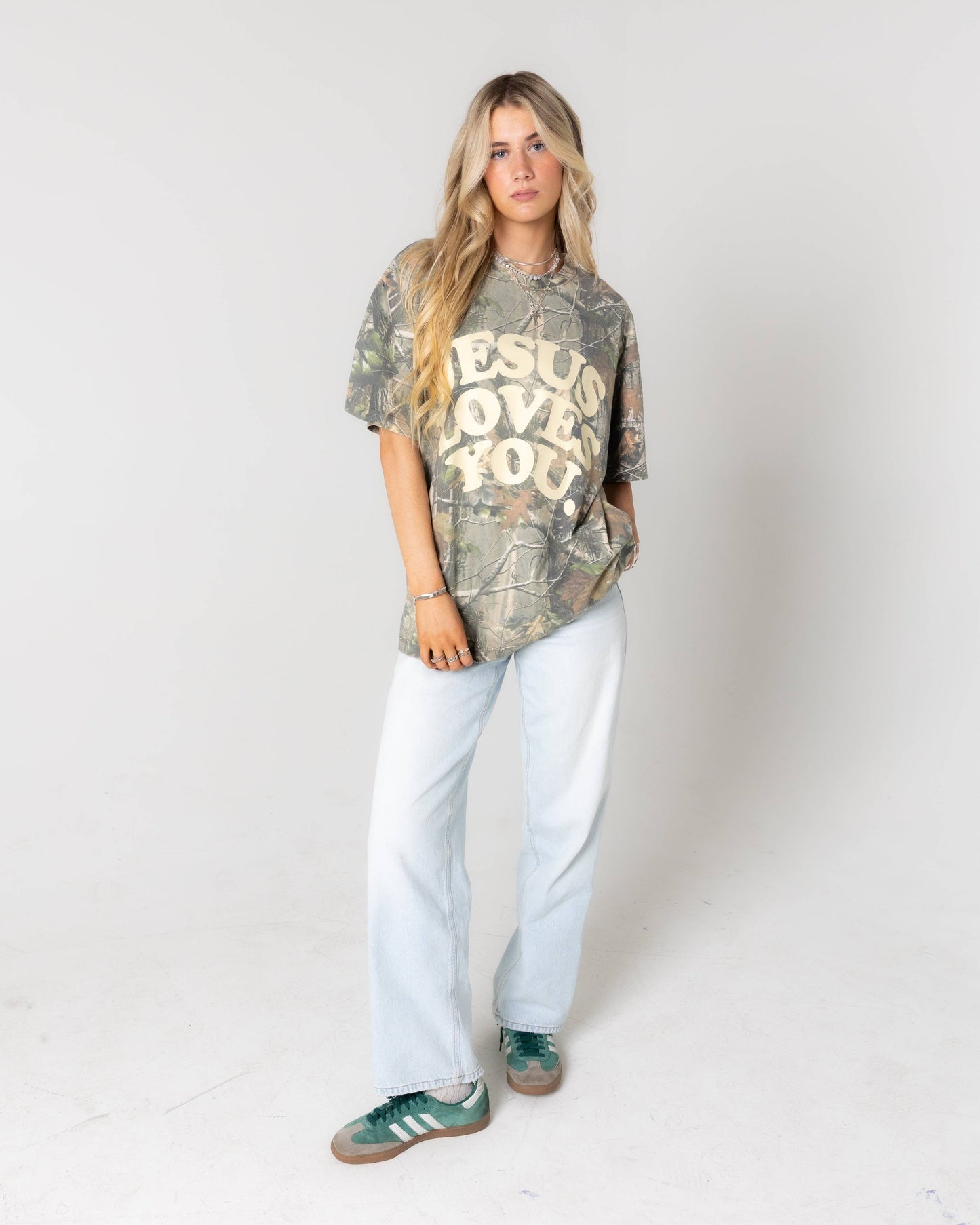 Camo Jesus Loves You Tee - Oversized