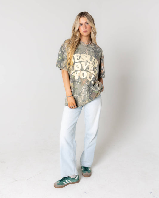 Camo Jesus Loves You Tee - Oversized